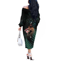 Maori Hongi Valentine Off The Shoulder Long Sleeve Dress Aroha Ahau Ki A Koe LT7 - Polynesian Pride