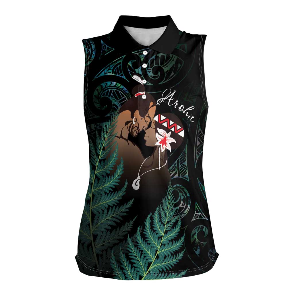 Maori Hongi Valentine Women Sleeveless Polo Shirt Aroha Ahau Ki A Koe LT7 Female Emerald - Polynesian Pride