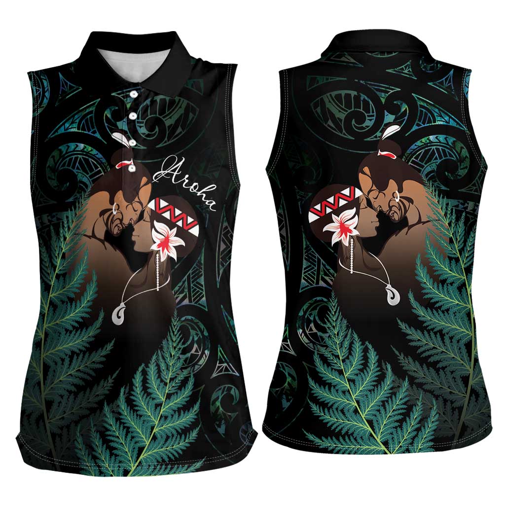Maori Hongi Valentine Women Sleeveless Polo Shirt Aroha Ahau Ki A Koe LT7 - Polynesian Pride