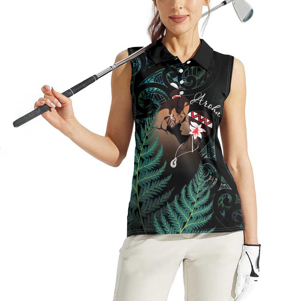 Maori Hongi Valentine Women Sleeveless Polo Shirt Aroha Ahau Ki A Koe LT7 - Polynesian Pride