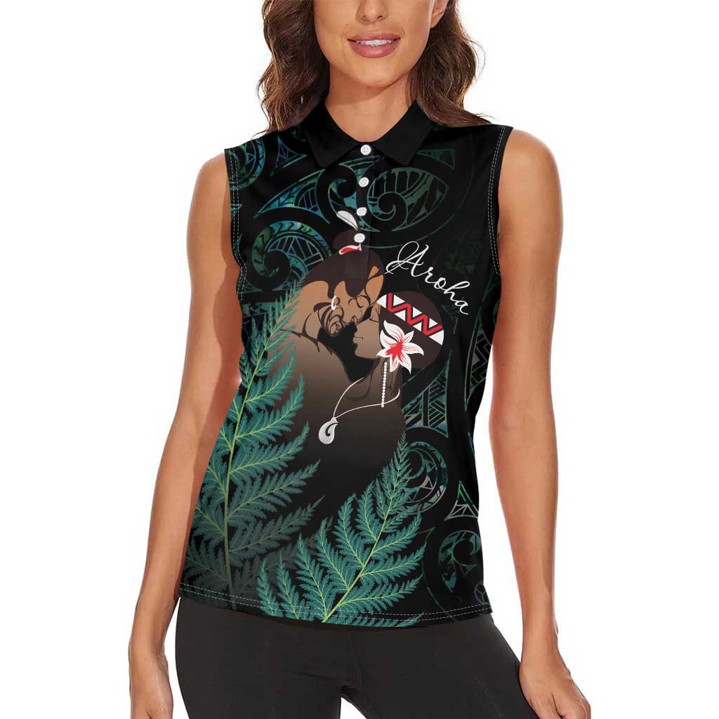 Maori Hongi Valentine Women Sleeveless Polo Shirt Aroha Ahau Ki A Koe LT7 - Polynesian Pride