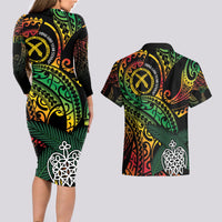Vanuatu Indipendens Dei Couples Matching Long Sleeve Bodycon Dress and Hawaiian Shirt Mix Traditional Sand Drawing LT7 - Polynesian Pride