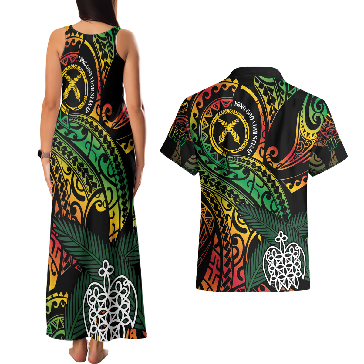 Vanuatu Indipendens Dei Couples Matching Tank Maxi Dress and Hawaiian Shirt Mix Traditional Sand Drawing LT7 - Polynesian Pride