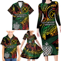 Vanuatu Indipendens Dei Family Matching Long Sleeve Bodycon Dress and Hawaiian Shirt Mix Traditional Sand Drawing LT7 - Polynesian Pride