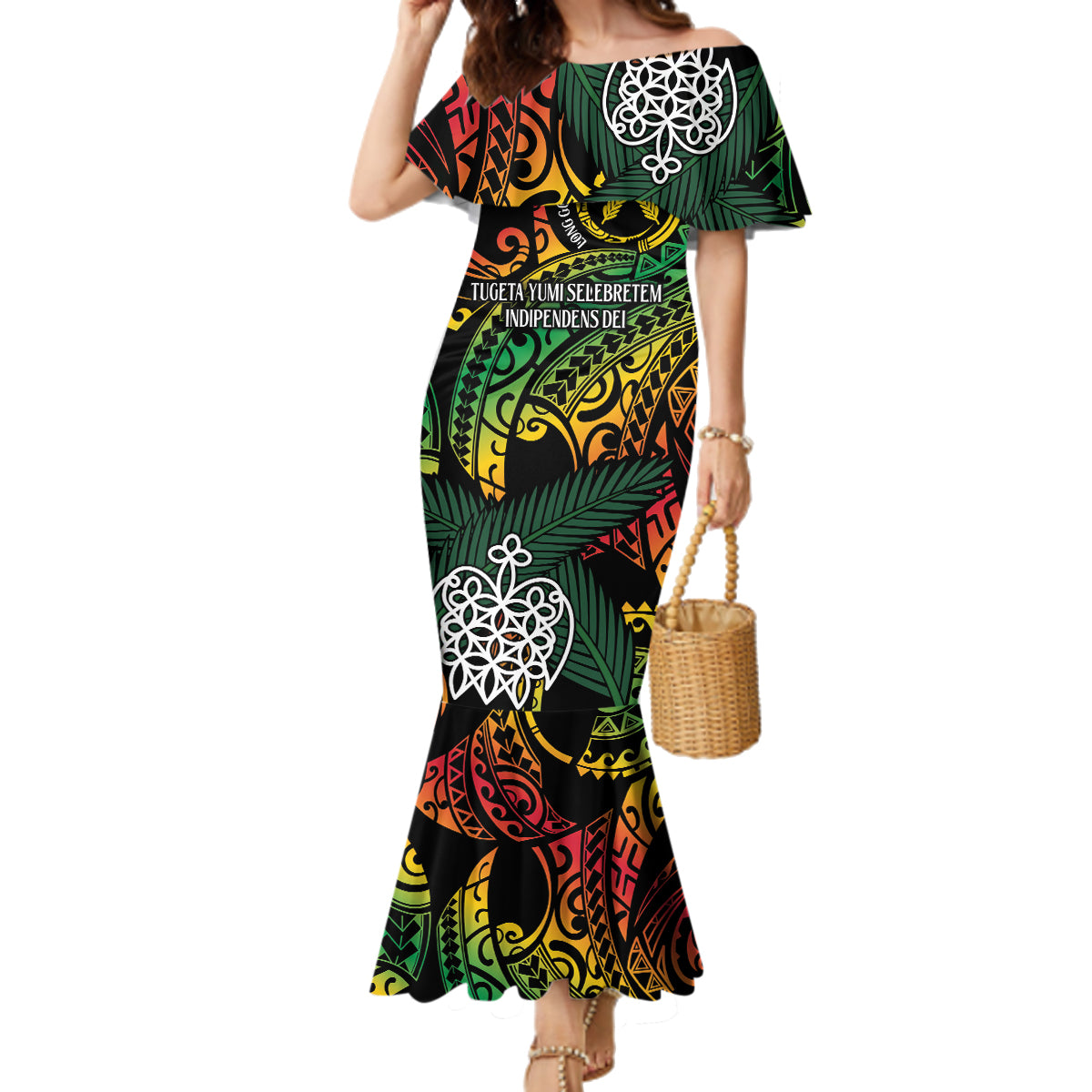 Vanuatu Indipendens Dei Family Matching Mermaid Dress and Hawaiian Shirt Mix Traditional Sand Drawing LT7 Mom's Dress Colorful - Polynesian Pride