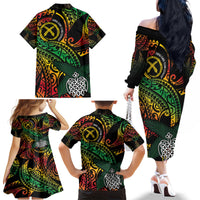 Vanuatu Indipendens Dei Family Matching Off The Shoulder Long Sleeve Dress and Hawaiian Shirt Mix Traditional Sand Drawing LT7 - Polynesian Pride