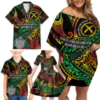 Vanuatu Indipendens Dei Family Matching Off Shoulder Short Dress and Hawaiian Shirt Mix Traditional Sand Drawing LT7 - Polynesian Pride