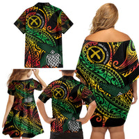 Vanuatu Indipendens Dei Family Matching Off Shoulder Short Dress and Hawaiian Shirt Mix Traditional Sand Drawing LT7 - Polynesian Pride