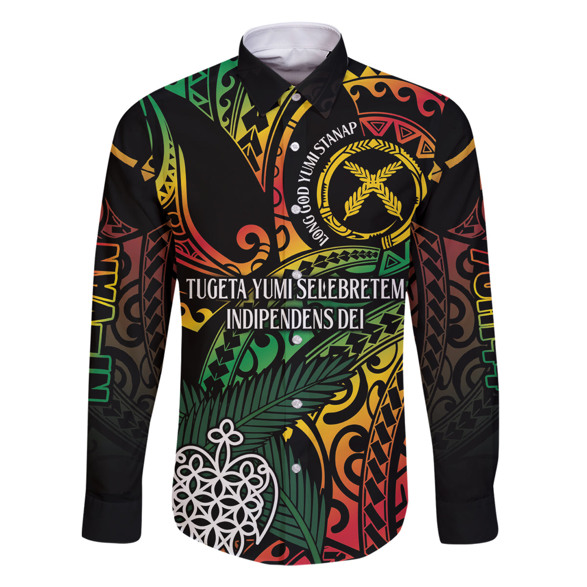 Vanuatu Indipendens Dei Family Matching Off Shoulder Short Dress and Hawaiian Shirt Mix Traditional Sand Drawing LT7 Dad's Shirt - Long Sleeve Colorful - Polynesian Pride