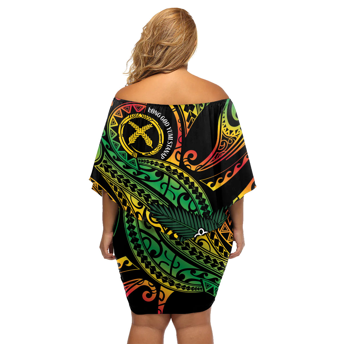 Vanuatu Indipendens Dei Family Matching Off Shoulder Short Dress and Hawaiian Shirt Mix Traditional Sand Drawing LT7 - Polynesian Pride
