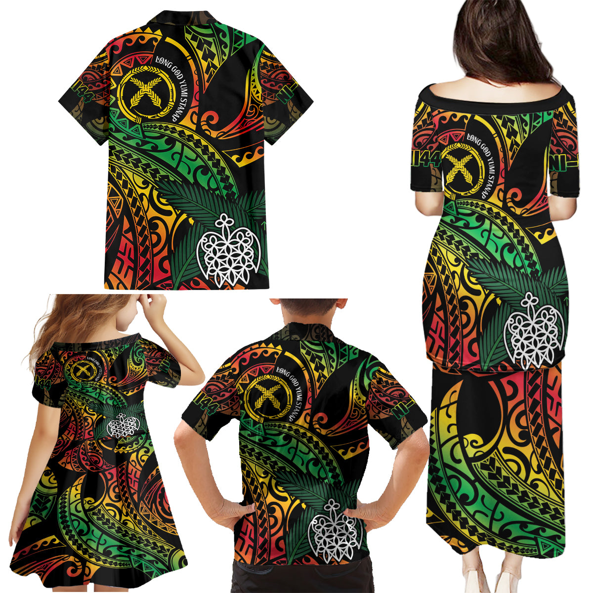 Vanuatu Indipendens Dei Family Matching Puletasi and Hawaiian Shirt Mix Traditional Sand Drawing LT7 - Polynesian Pride