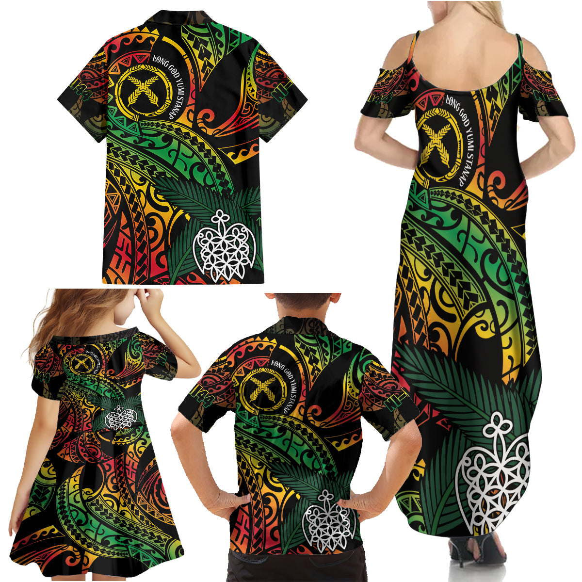 Vanuatu Indipendens Dei Family Matching Summer Maxi Dress and Hawaiian Shirt Mix Traditional Sand Drawing LT7 - Polynesian Pride