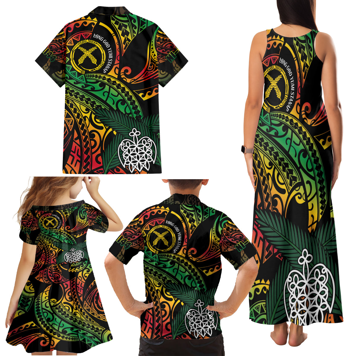 Vanuatu Indipendens Dei Family Matching Tank Maxi Dress and Hawaiian Shirt Mix Traditional Sand Drawing LT7 - Polynesian Pride