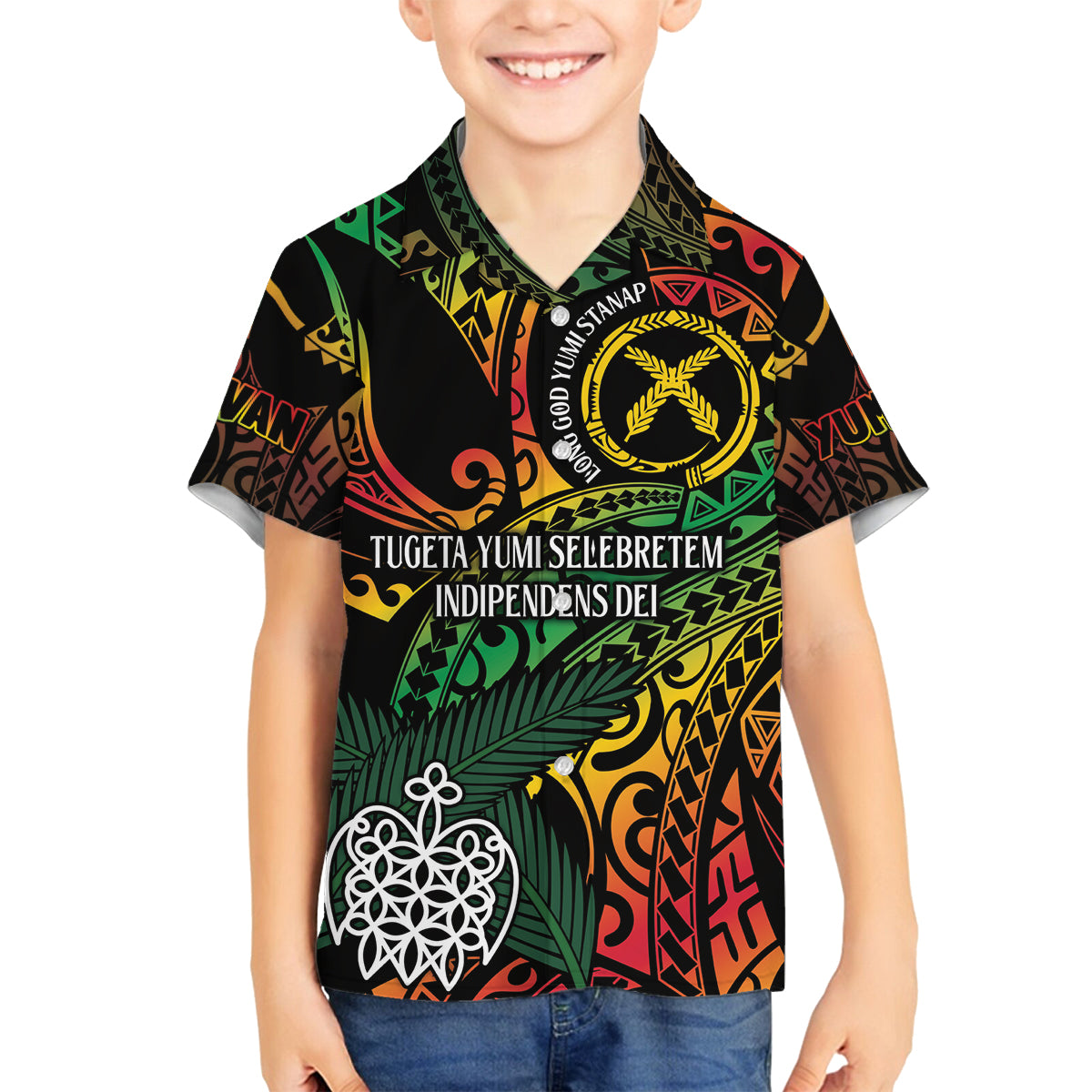 Vanuatu Indipendens Dei Family Matching Tank Maxi Dress and Hawaiian Shirt Mix Traditional Sand Drawing LT7 Son's Shirt Colorful - Polynesian Pride