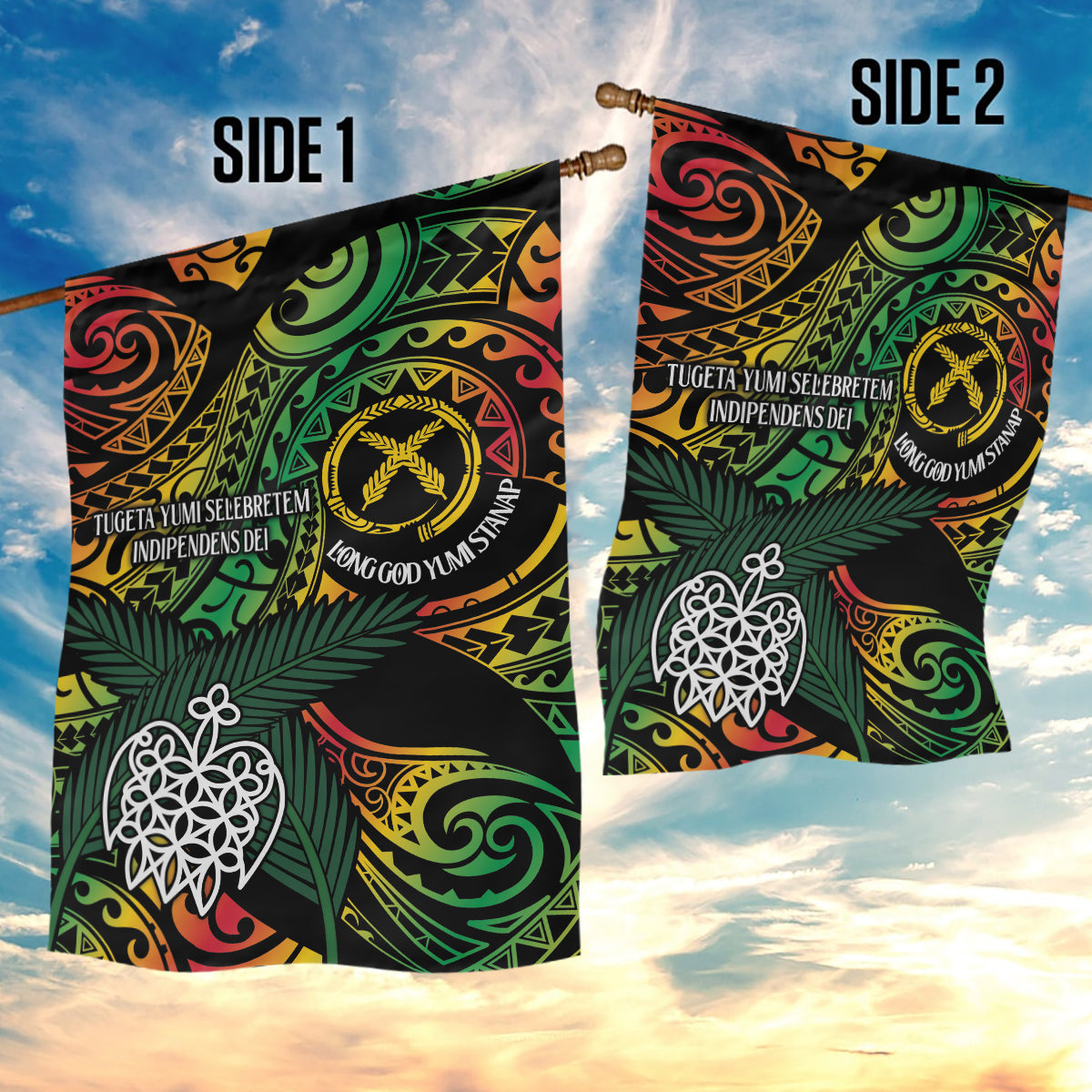 Vanuatu Indipendens Dei Garden Flag Mix Traditional Sand Drawing