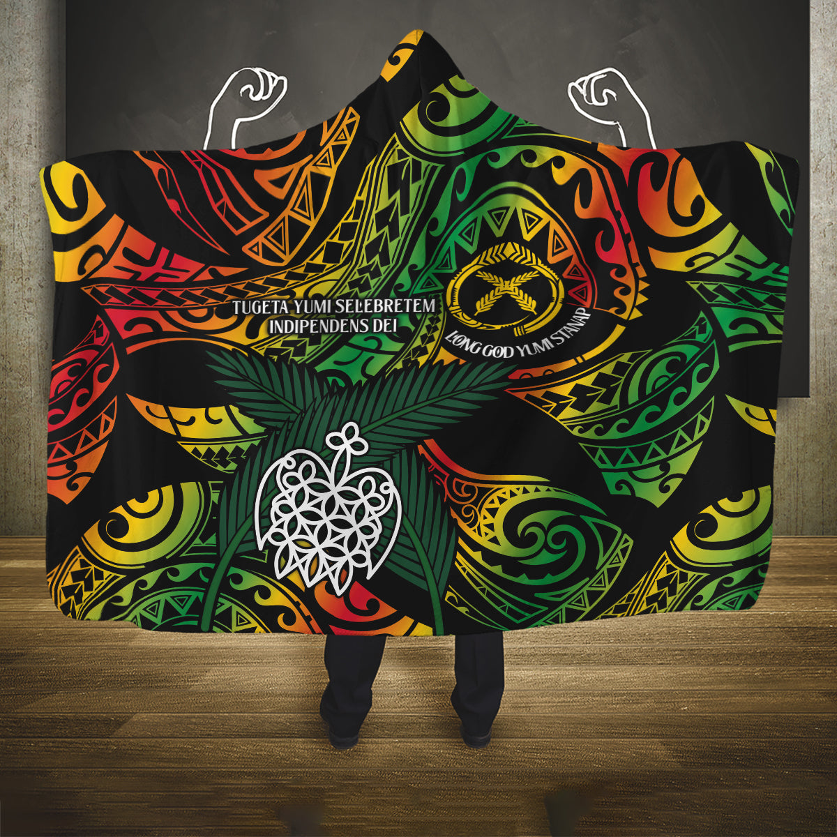 Vanuatu Indipendens Dei Hooded Blanket Mix Traditional Sand Drawing LT7 One Size Colorful - Polynesian Pride