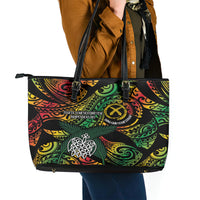Vanuatu Indipendens Dei Leather Tote Bag Mix Traditional Sand Drawing LT7 - Polynesian Pride