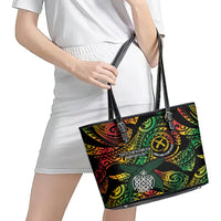 Vanuatu Indipendens Dei Leather Tote Bag Mix Traditional Sand Drawing LT7 - Polynesian Pride