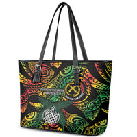 Vanuatu Indipendens Dei Leather Tote Bag Mix Traditional Sand Drawing LT7 - Polynesian Pride