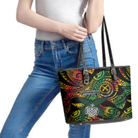 Vanuatu Indipendens Dei Leather Tote Bag Mix Traditional Sand Drawing LT7 - Polynesian Pride