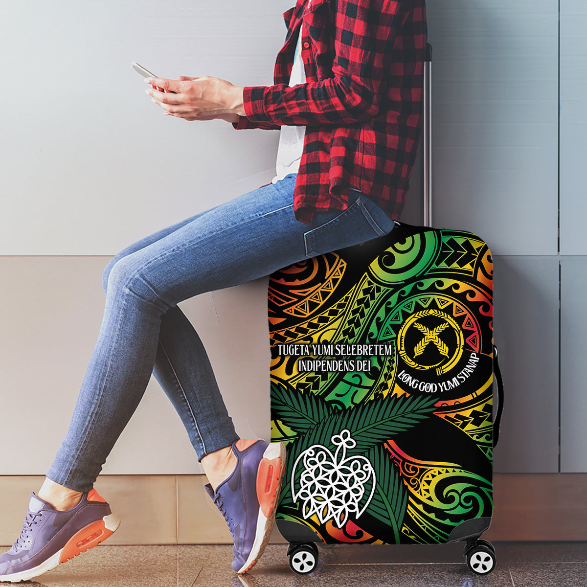 Vanuatu Indipendens Dei Luggage Cover Mix Traditional Sand Drawing