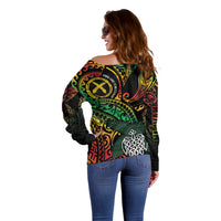 Vanuatu Indipendens Dei Off Shoulder Sweater Mix Traditional Sand Drawing