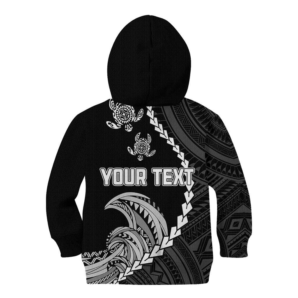 Personalised Guam Kid Hoodie Tribal Turtles Curves Style - Black LT7 - Polynesian Pride