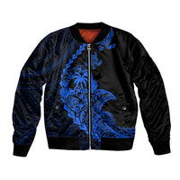 Personalised Guam Bomber Jacket Tribal Turtles Curves Style - Blue LT7 Unisex Blue - Polynesian Pride