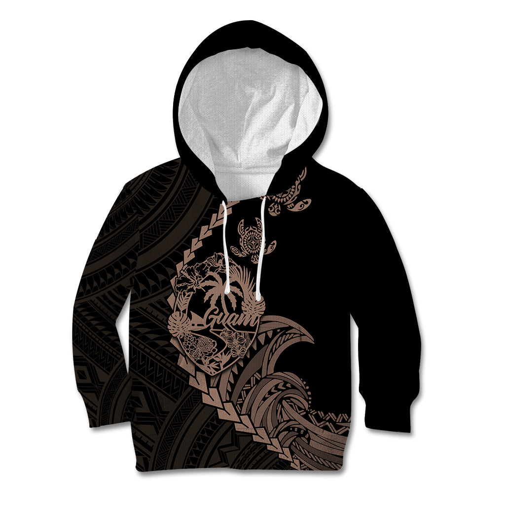 Personalised Guam Kid Hoodie Tribal Turtles Curves Style - Brown LT7 Hoodie Brown - Polynesian Pride