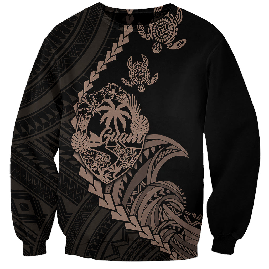Personalised Guam Sweatshirt Tribal Turtles Curves Style - Brown LT7 Unisex Brown - Polynesian Pride