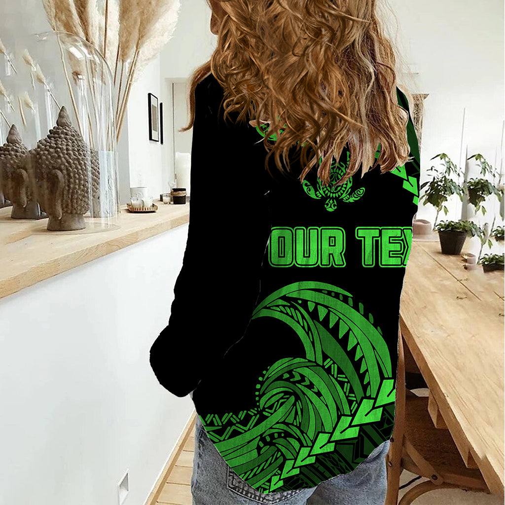 Personalised Guam Women Casual Shirt Tribal Turtles Curves Style - Green LT7 - Polynesian Pride