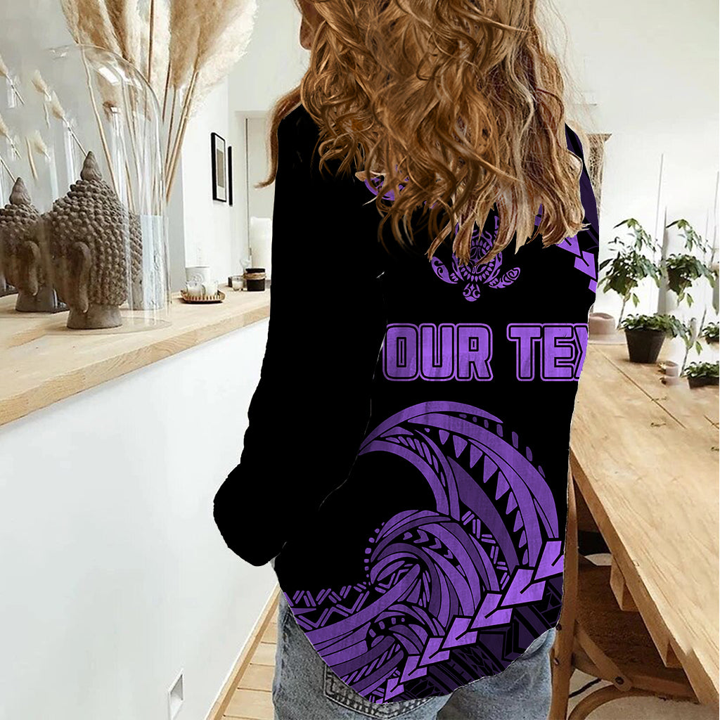 Personalised Guam Women Casual Shirt Tribal Turtles Curves Style - Purple LT7 - Polynesian Pride
