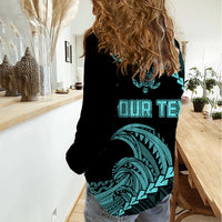 Personalised Guam Women Casual Shirt Tribal Turtles Curves Style - Turquoise LT7 - Polynesian Pride