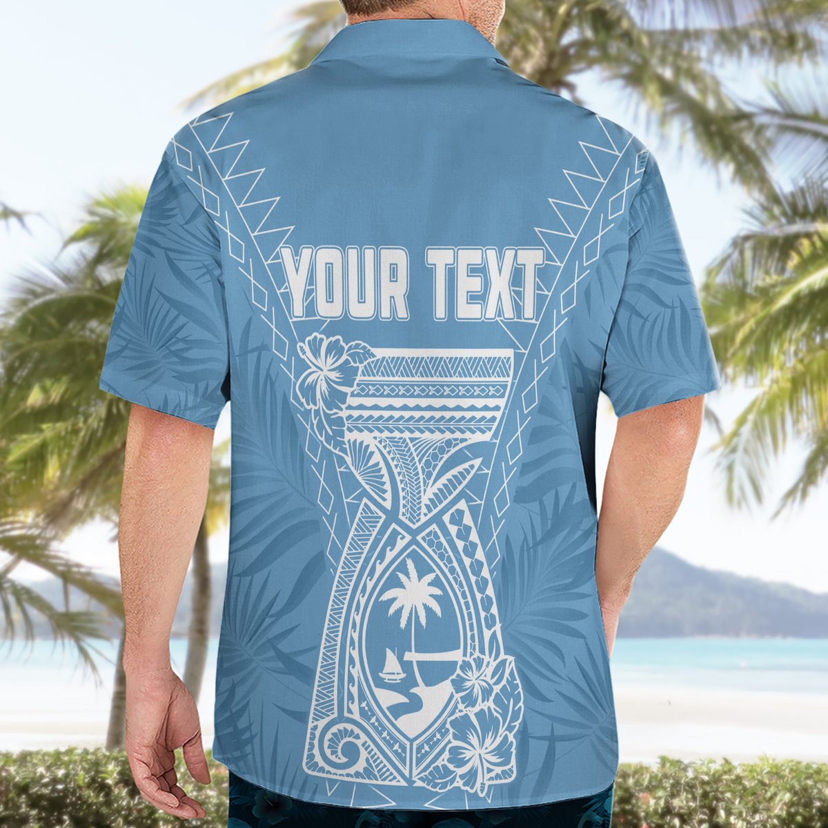 Personalised Guam Hawaiian Shirt Chamoro Latte Stone Mix Tropical - Blue LT7 - Polynesian Pride