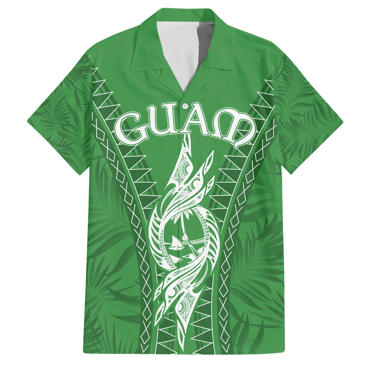 Personalised Guam Hawaiian Shirt Chamoro Latte Stone Mix Tropical - Green LT7 Green - Polynesian Pride