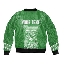 Personalised Guam Sleeve Zip Bomber Jacket Chamoro Latte Stone Mix Tropical - Green LT7 - Polynesian Pride