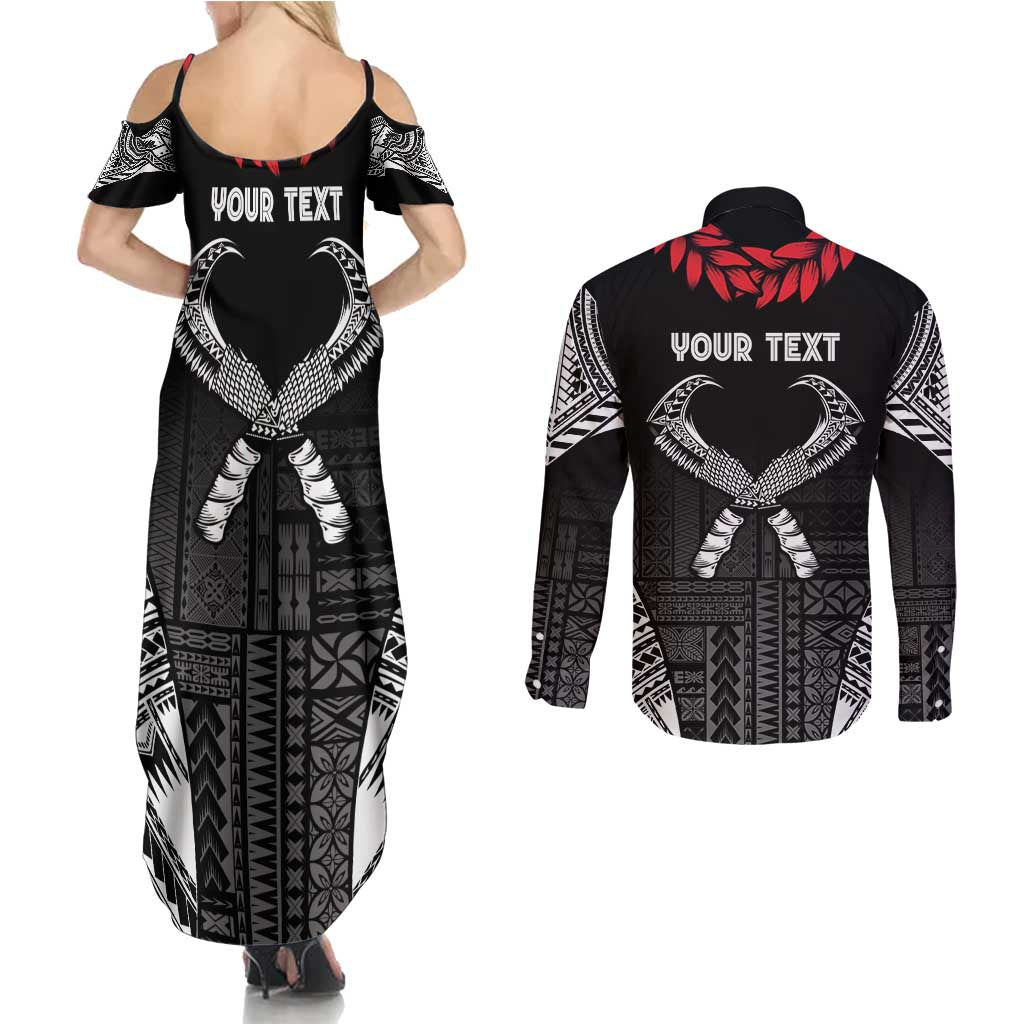 Personalized Talofa Samoa Couples Matching Summer Maxi Dress and Long Sleeve Button Shirt Ulafala With Toa Nifo'oti - Black