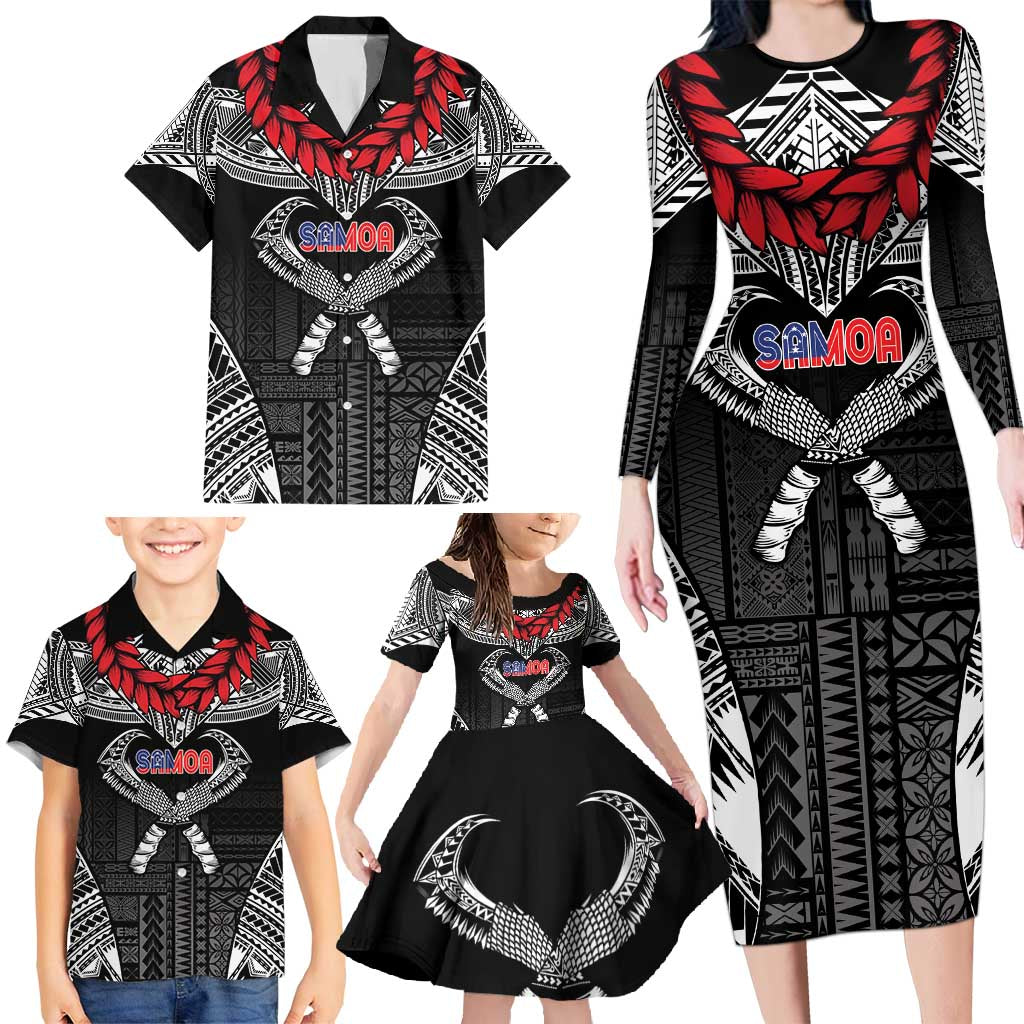 Personalized Talofa Samoa Family Matching Long Sleeve Bodycon Dress and Hawaiian Shirt Ulafala With Toa Nifo'oti - Black LT7 - Polynesian Pride