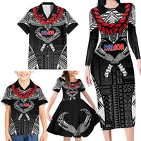 Personalized Talofa Samoa Family Matching Long Sleeve Bodycon Dress and Hawaiian Shirt Ulafala With Toa Nifo'oti - Black LT7 - Polynesian Pride