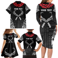 Personalized Talofa Samoa Family Matching Long Sleeve Bodycon Dress and Hawaiian Shirt Ulafala With Toa Nifo'oti - Black LT7 - Polynesian Pride