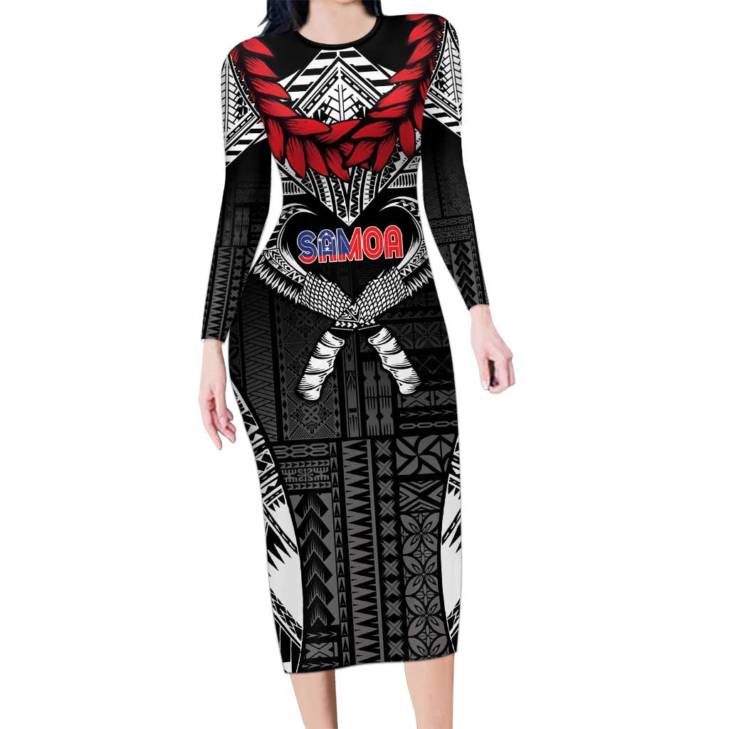 Personalized Talofa Samoa Family Matching Long Sleeve Bodycon Dress and Hawaiian Shirt Ulafala With Toa Nifo'oti - Black LT7 Mom's Dress Black - Polynesian Pride