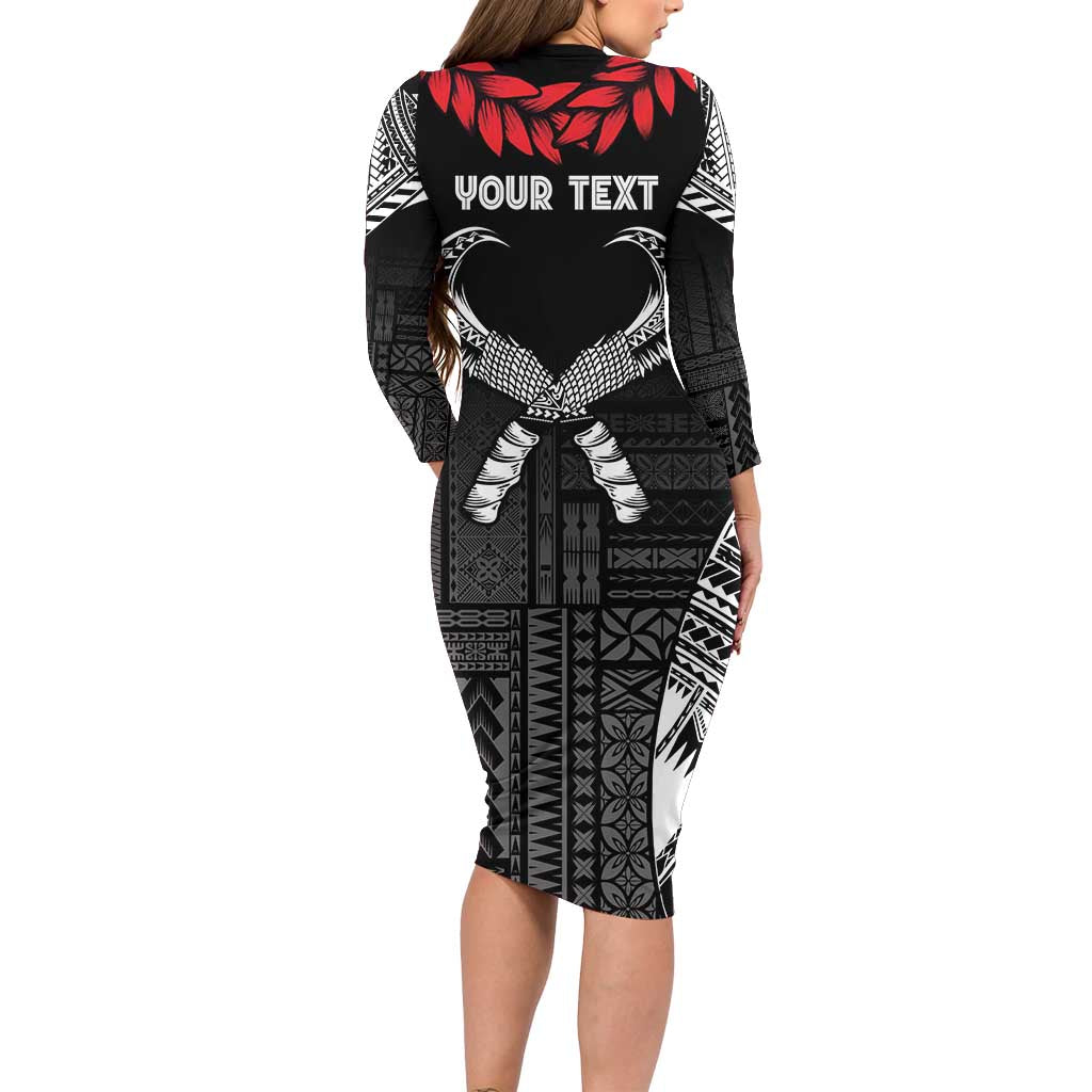 Personalized Talofa Samoa Family Matching Long Sleeve Bodycon Dress and Hawaiian Shirt Ulafala With Toa Nifo'oti - Black LT7 - Polynesian Pride