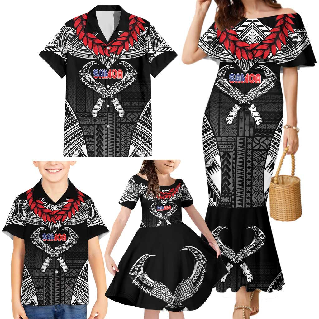 Personalized Talofa Samoa Family Matching Mermaid Dress and Hawaiian Shirt Ulafala With Toa Nifo'oti - Black LT7 - Polynesian Pride