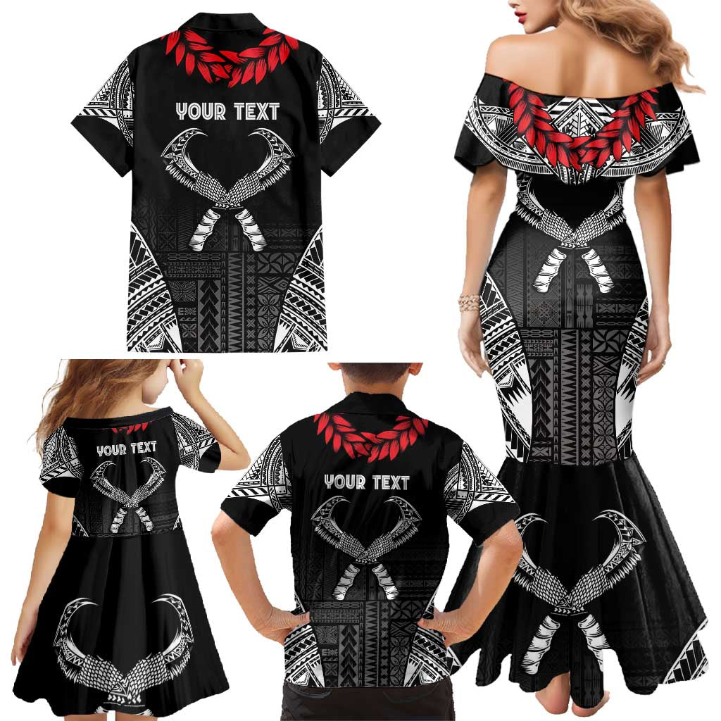 Personalized Talofa Samoa Family Matching Mermaid Dress and Hawaiian Shirt Ulafala With Toa Nifo'oti - Black LT7 - Polynesian Pride
