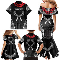 Personalized Talofa Samoa Family Matching Mermaid Dress and Hawaiian Shirt Ulafala With Toa Nifo'oti - Black LT7 - Polynesian Pride