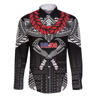 Personalized Talofa Samoa Family Matching Off The Shoulder Long Sleeve Dress and Hawaiian Shirt Ulafala With Toa Nifo'oti - Black LT7 Dad's Shirt - Long Sleeve Black - Polynesian Pride