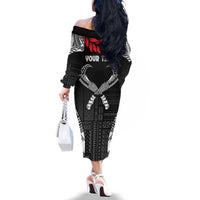 Personalized Talofa Samoa Family Matching Off The Shoulder Long Sleeve Dress and Hawaiian Shirt Ulafala With Toa Nifo'oti - Black LT7 - Polynesian Pride