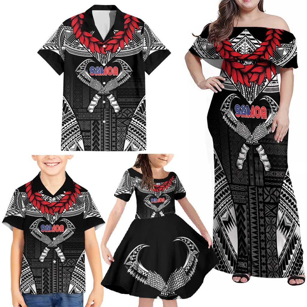 Personalized Talofa Samoa Family Matching Off Shoulder Maxi Dress and Hawaiian Shirt Ulafala With Toa Nifo'oti - Black LT7 - Polynesian Pride