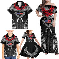 Personalized Talofa Samoa Family Matching Off Shoulder Maxi Dress and Hawaiian Shirt Ulafala With Toa Nifo'oti - Black LT7 - Polynesian Pride
