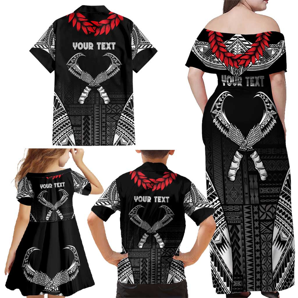 Personalized Talofa Samoa Family Matching Off Shoulder Maxi Dress and Hawaiian Shirt Ulafala With Toa Nifo'oti - Black LT7 - Polynesian Pride